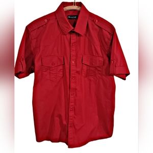 Men's Medium Red Button Up Short Sleeve Collared Shirt